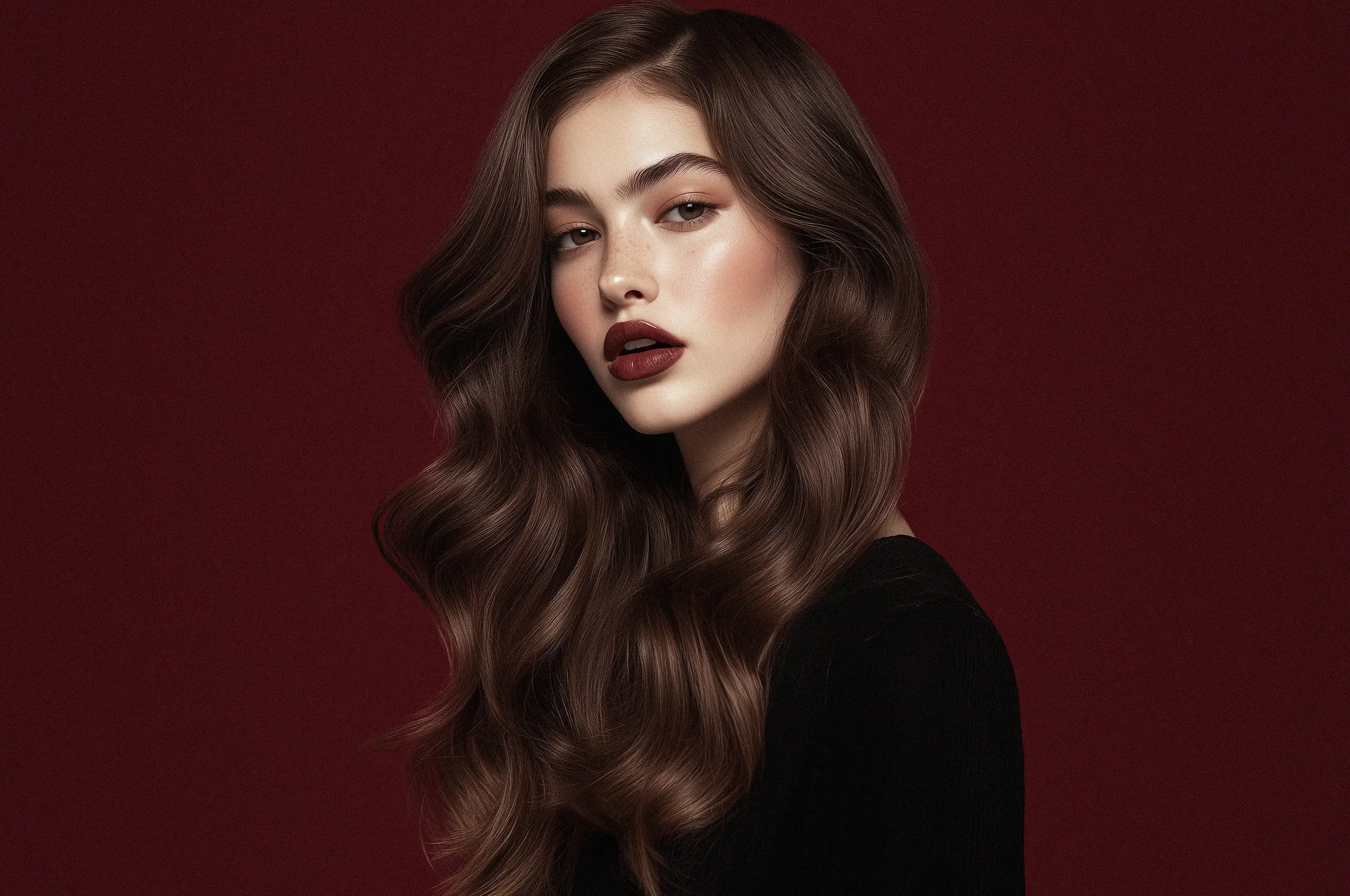 Cannes Image by notthoff La Biosthetique Friseur C Elegante Frau braunes gewelltes lannges Haar seitlich